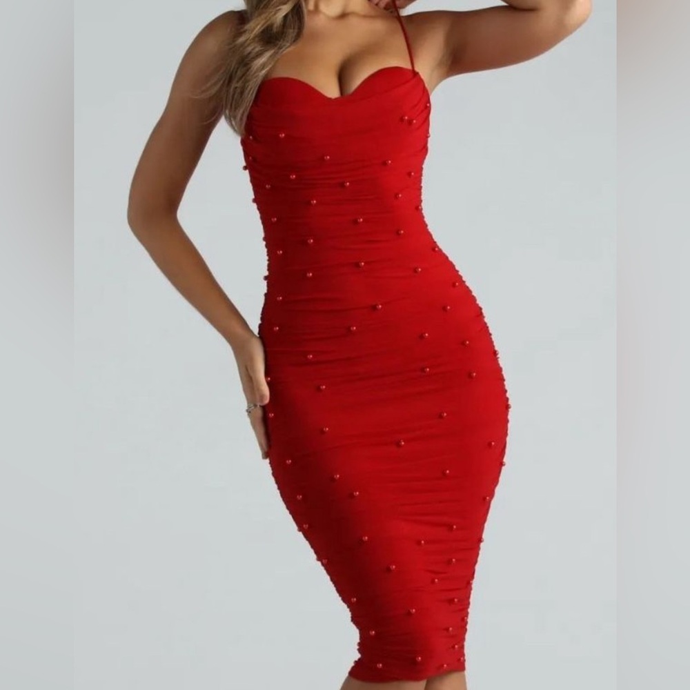 Zoe Formal Mesh Faux Pearl Midi